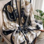 1pc Beach Accessories Imitation Silk Camellia Flower Printed Elegant Scarf For Women