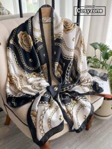 1pc Beach Accessories Imitation Silk Camellia Flower Printed Elegant Scarf For Women