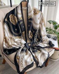 1pc Beach Accessories Imitation Silk Camellia Flower Printed Elegant Scarf For Women